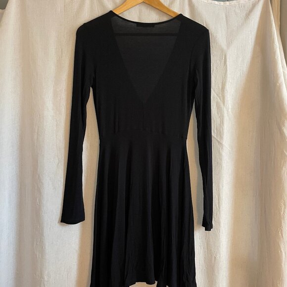 Black Faux Wrap Long-Sleeved Dress - Picture 3 of 4